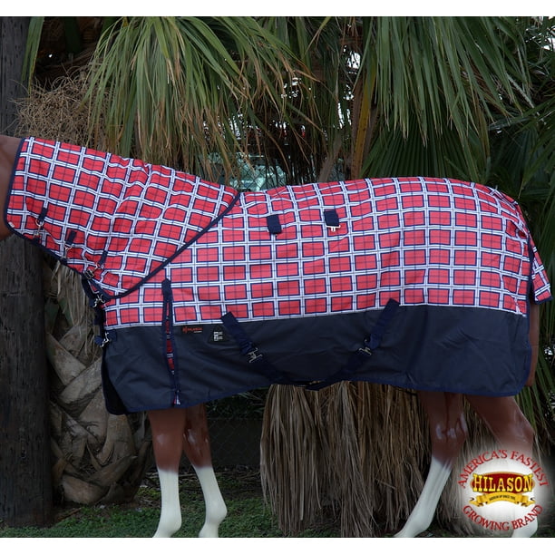 78" Hilason 1200D Waterproof Turnout Horse Blanket Neck Cover Red Plaid