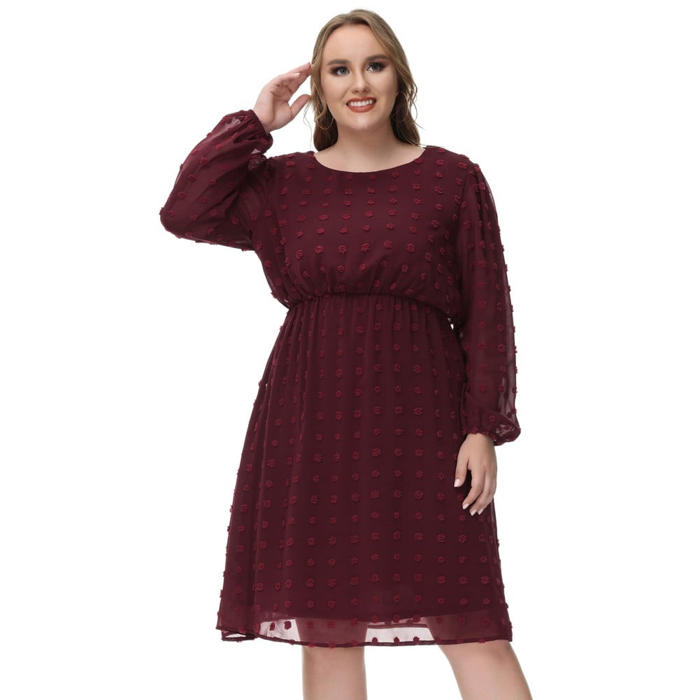 Hanna Nikole Women Plus Size Dot Chiffon Elegant Dress Midi Casual