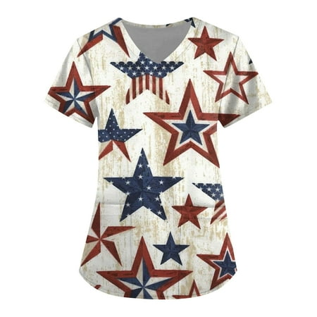 TKing Fashion Independence Day Women Plus Size Scrubs Top V-Neck Short Sleeve Printed Pockets Work Blouse for Women White 3XL
TKing Fashion Independence Day Women Plus Size Scrubs Top V-Neck Short Sleeve Printed Pockets Work Blouse for Women White 3XL