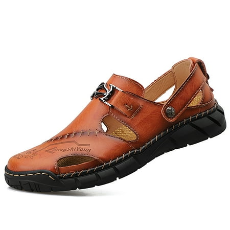 Mens Casual Closed Toe Leather Sandals Outdoor Fisherman Adjustable Summer Shoes