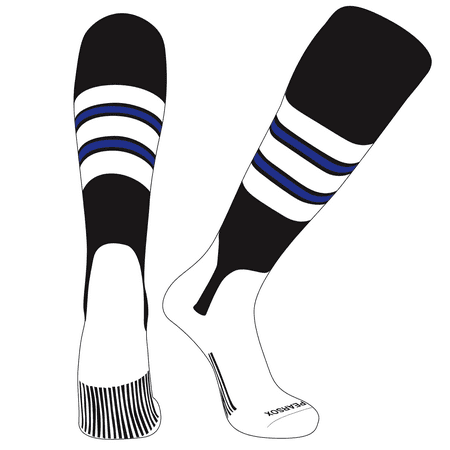 PEARSOX Elite Baseball Knee High Stirrup Socks (F 5in) Black White Royal (XS)