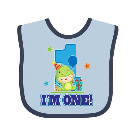Inktastic First Birthday Baby Dinosaur Balloon Gift Baby Boy or Baby Girl Bib