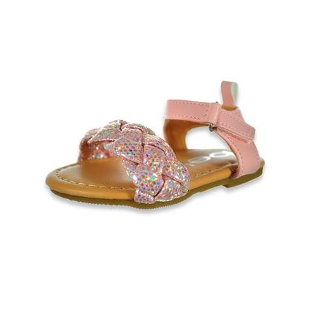 Bebe Baby Girls Heart Braid Sandals Booties - blush 3 - 6 months (Newborn)