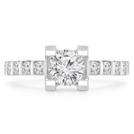 1.8 CTW Round Diamond Solitaire with Accents Engagement Ring in 14K White Gold - Size 6.75