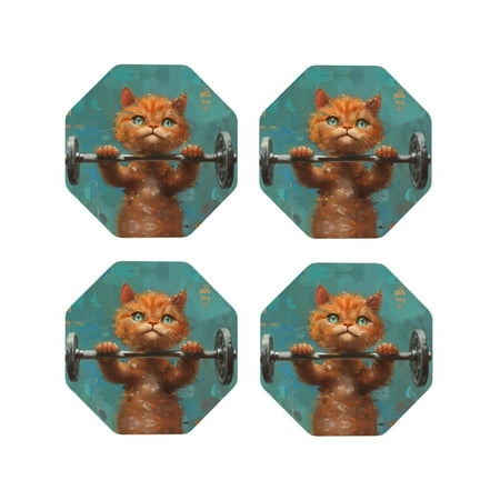 Coasters Set of 4 - Strong Kitten Lifting Weights Drink Coasters for Tabletop Protection Leather Coasters for Living Room Decor and Housewarming Gift Octagon
Coasters Set of 4 - Strong Kitten Lifting Weights Drink Coasters for Tabletop Protection Leather Coasters for Living Room Decor and Housewarming Gift Octagon