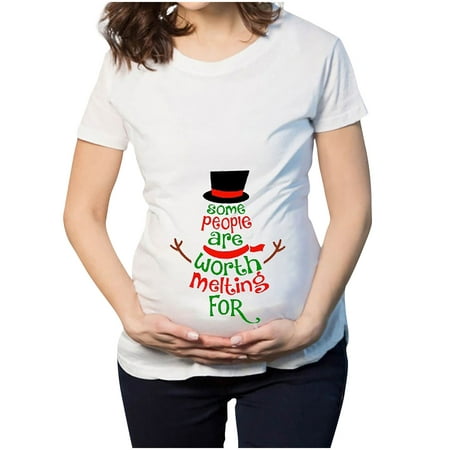

asdoklhq Maternity Clothes for Women Clearance Christmas T-shirt Elk Snowman Cartoon Print Maternity Clothing Short Sleeve Top Pregnancy T-shirt