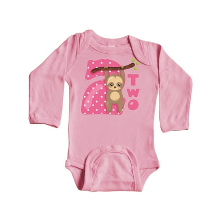 Inktastic Pink Sloth 2nd Birthday Gift Baby Girl Long Sleeve Bodysuit