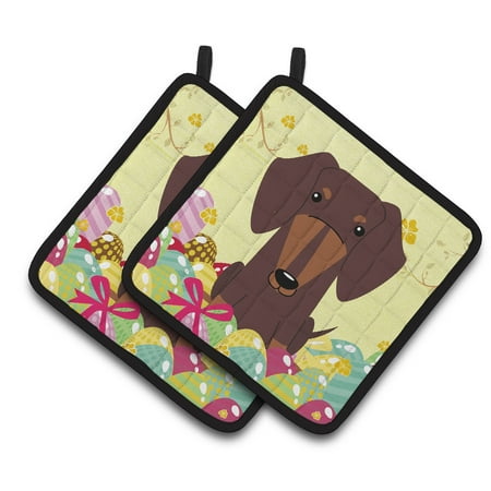 Caroline s Treasures Easter Dachshund Chocolate Pair of Pot Holders