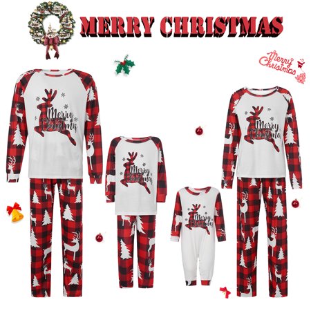 Merry Christmas Family Matching Pajamas Sets Plaid Deer Print Sleepwear Xmas Holiday Loungewear Jammies Pjs For Family