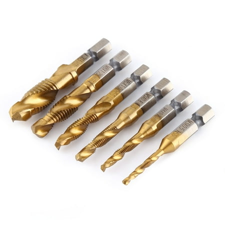 YOUTHINK 6pcs Metric Thread M3-M10 Titanium Coated HSS Drill and Tap Bits 1/4 Hex Shank
YOUTHINK 6pcs Metric Thread M3-M10 Titanium Coated HSS Drill and Tap Bits 1/4 Hex Shank
