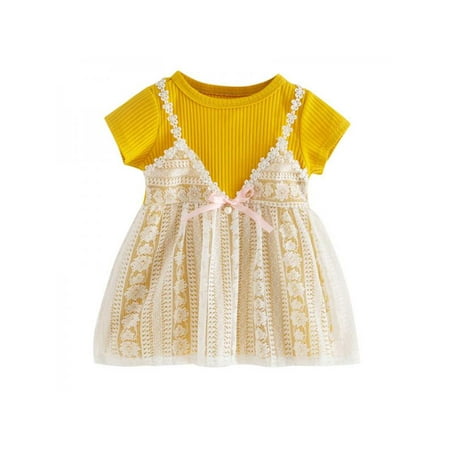 SUPERHOMUSE Summer Cute Baby Girl Princess Lace Soft Short Sleeve Tutu Dress Fake 2 Piece Sundress Outfit
SUPERHOMUSE Summer Cute Baby Girl Princess Lace Soft Short Sleeve Tutu Dress Fake 2 Piece Sundress Outfit