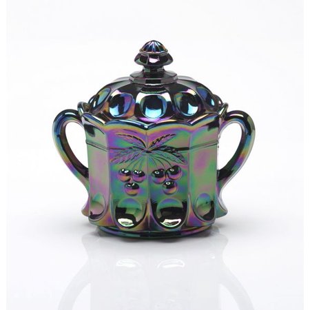Mosser Glass 2 Handled Sugar Bowl with Lid in Purple Carnival - 9x3.5 Inches