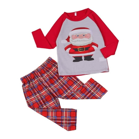 ZHUASHUM Children Warm Christmas Family Pajamas Plaid Print Home Service Children Suit
