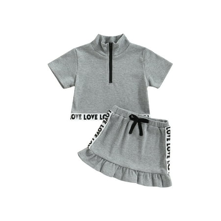 Suanret Toddlers Girl 2PCS Streetwear Suit Infant Letter Pattern Short Sleeve Front Zipper Tops Ruffle Hem Mini Skirt Grey 0-1 Years
Suanret Toddlers Girl 2PCS Streetwear Suit Infant Letter Pattern Short Sleeve Front Zipper Tops Ruffle Hem Mini Skirt Grey 0-1 Years