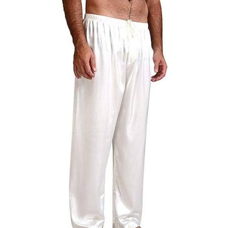 Casual Mens Nightwear Sleepwear Pants Silk Satin Sleep Bottoms Pajamas Pyjamas Pants Sleep Bottom Long Loose Homewear Pant Trousers