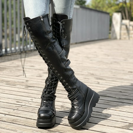 Women‘s Knee High Lace Up Chunky Boots Platform Round Toe Wedge Heeled Boots Punk Style Shoes Women‘s Footwear
Women‘s Knee High Lace Up Chunky Boots Platform Round Toe Wedge Heeled Boots Punk Style Shoes Women‘s Footwear