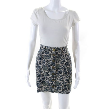Allison Womens Jessie Velour Button Front Floral Mini Skirt Blue Size Medium