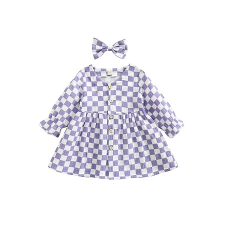 Calsunbaby Kids Toddler Girls Dress Plaid Round Collar Single-breasted Long Sleeve Princess Dress + Hairpin for Spring Autumn Purple 2-3 Years
Calsunbaby Kids Toddler Girls Dress Plaid Round Collar Single-breasted Long Sleeve Princess Dress + Hairpin for Spring Autumn Purple 2-3 Years