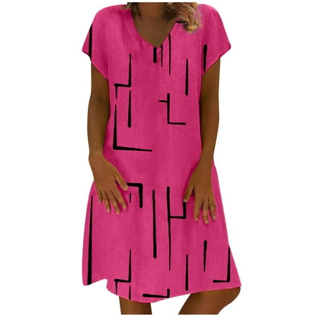 

YanHoo Mini Dress for Women Fashion Short Sleeve V Neck Patchwork Tiered Dresses Striped Polka Dot Casual Swing Dress