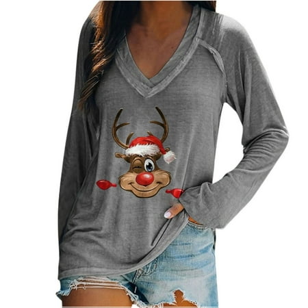 Women Print Long Sleeve Pullover Christmas Printed Shirts Tops Casual Loose Tunic Sweatshirt Pluse Size