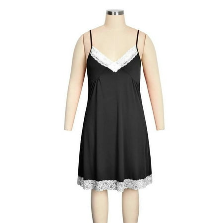 Keeccty Women Plus Size Sexy Lace Sleeveless Backless Pajama Nightdress