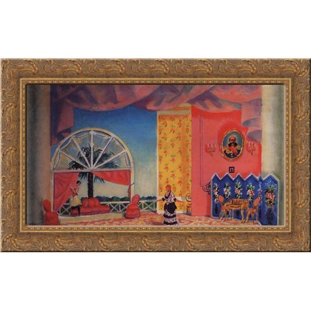 Scetch At Kupavina's house for Ostrovsky's Wolves and Sheep 24x16 Gold Ornate Wood Framed Canvas Art by Boris Kustodiev