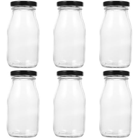 6pcs Glass Bottle Milk Bottle With Lid 250ml Dairy Drinking Container Bottle