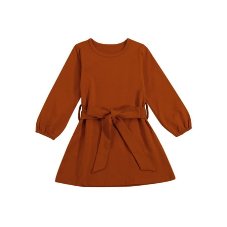 Canrulo Toddler Baby Girl Casual Dress Solid Color Long Sleeves Loose Skirt with Belt Fall Winter Clothes Brown 3-4 Years
Canrulo Toddler Baby Girl Casual Dress Solid Color Long Sleeves Loose Skirt with Belt Fall Winter Clothes Brown 3-4 Years