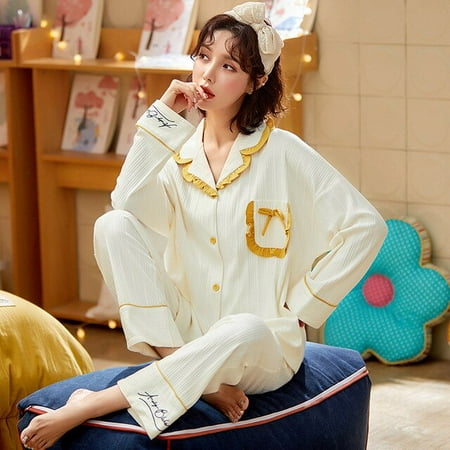 CoCopeaunt Spring and autumn pajamas female cardigan home wear set cotton lapel jacquard cartoon casual pajamas set sleepwear
CoCopeaunt Spring and autumn pajamas female cardigan home wear set cotton lapel jacquard cartoon casual pajamas set sleepwear