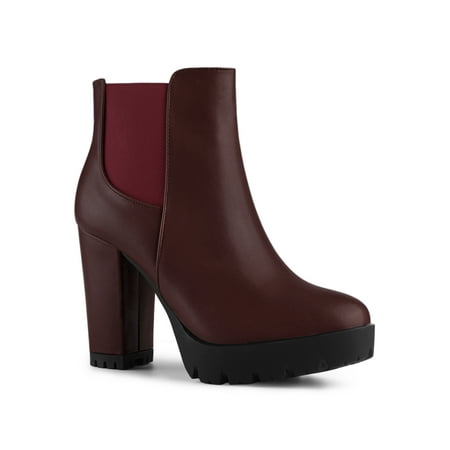 Allegra K Women s Round Toe Zip Block Heel Platform Ankle Boots