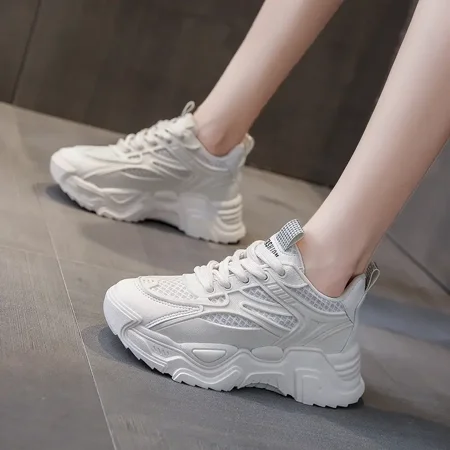 Women‘s Casual Sneakers Thick Sole Dad Shoes Waterproof Lace-up Sports Shoes