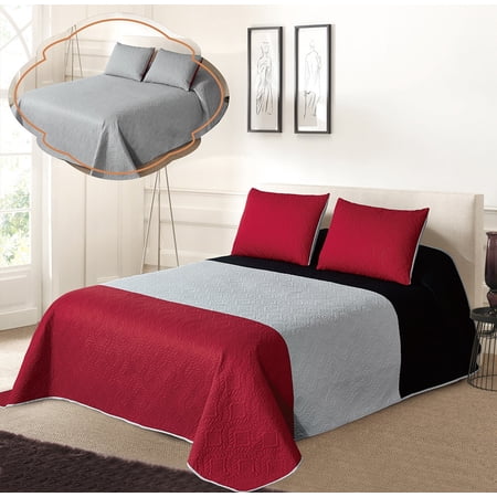 All American Collection Tri-Color Reversible Twin/ Twin XL Oversized Bedspread and Pillow Sham Set | Mix and Match for New Looks!