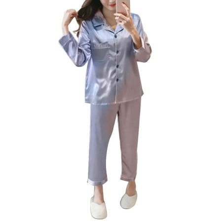 YXGla 2Pcs Women Autumn Solid Color Imitation Silk Long Sleeve Shirt Pants Pajama Set
YXGla 2Pcs Women Autumn Solid Color Imitation Silk Long Sleeve Shirt Pants Pajama Set