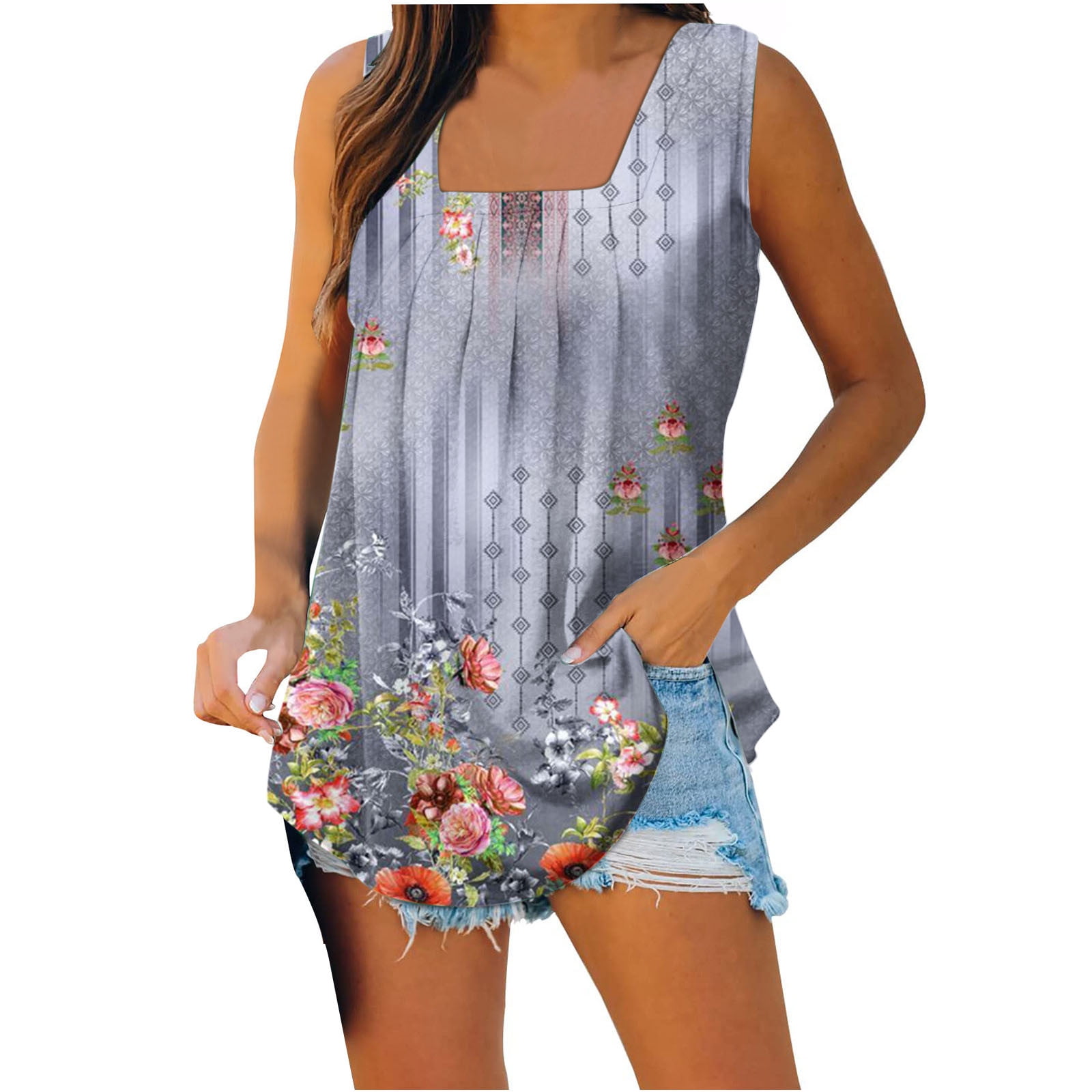 JGGSPWM Womens Flattering Vintage Floral Print Camisole Summer Casual