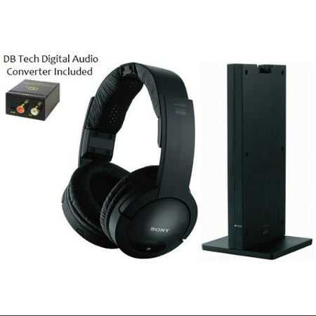 Sony 150 feet Expanded Long Range RF Wireless Noise Reducing Dynamic Stereo Headphones with Volume Control + DB Tech Digital to Analog Audio Converter