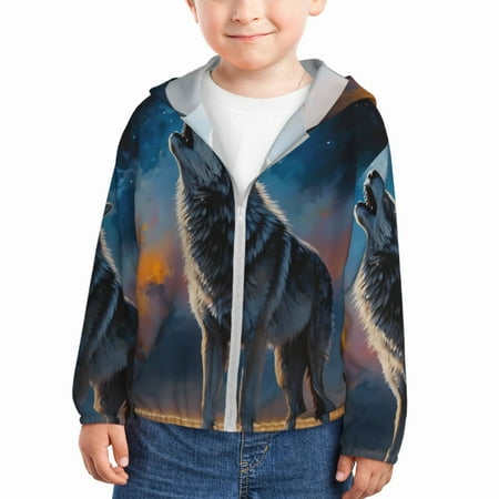Lukts Lonely Night Sky Wolf Print Children s Long-Sleeved Sun Protection Clothing Hooded Sweatshirts for Boys and Girls Outdoor Sports-4 Years
Lukts Lonely Night Sky Wolf Print Children s Long-Sleeved Sun Protection Clothing Hooded Sweatshirts for Boys and Girls Outdoor Sports-4 Years
