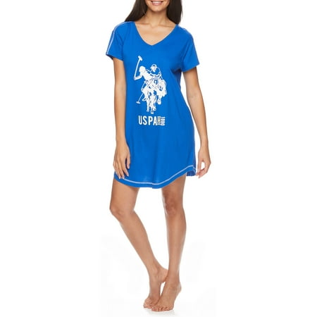 

U.S. Polo Assn. Women s Short Sleeve Pajama Night Shirt Dress with V-neck USPA Logo and open back