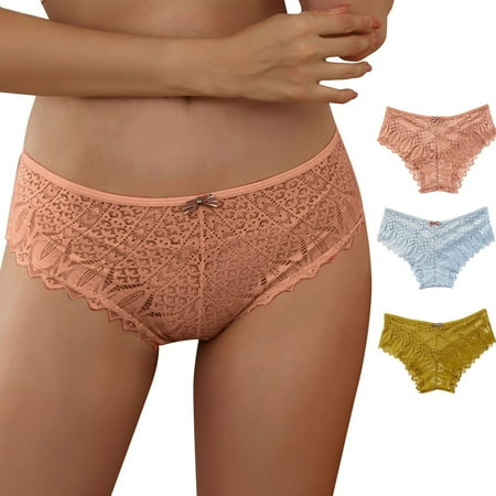 ZMHEGW 6 Packs Underwear Women Crochet Lace Lace Up Panty Hollow Out Panties