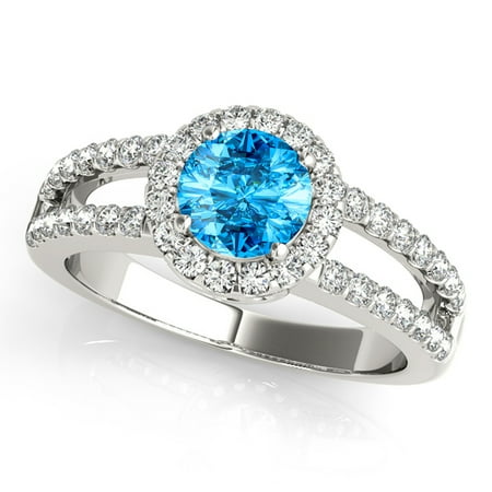 1.65 Ct Diamond & Round Shaped Blue Topaz Engagement/Wedding Ring - 10K Gold