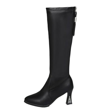 Womens Shoes Fashion Solid Color Stretch Boots Leather Back Zipper Rhinestone Glass Heel Knee Boots
Womens Shoes Fashion Solid Color Stretch Boots Leather Back Zipper Rhinestone Glass Heel Knee Boots
