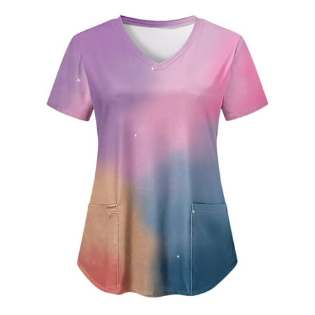 Scrubs For Women Tops Printed Casual V Neck Color Gradient Tie Dye Print Short Sleeve Shirt With Pocket Women s Working Uniform Nursing
Scrubs For Women Tops Printed Casual V Neck Color Gradient Tie Dye Print Short Sleeve Shirt With Pocket Women s Working Uniform Nursing