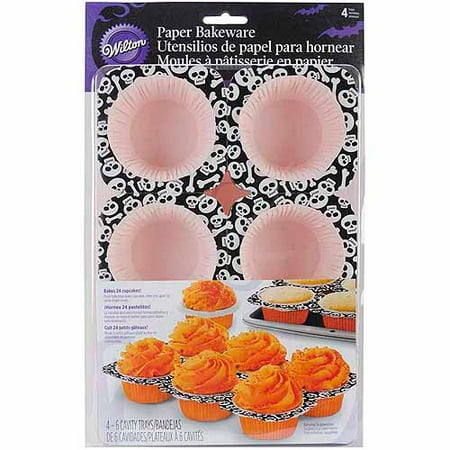 Wilton Bake and Serve 6-Cavity Paper Bakeware Tray, Skulls 4 ct. 415-1739