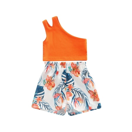 Nokpsedcb 2Pcs Kids Little Girls Summer Outfits One-shoulder Ribbed Cutout Tank Tops + Flower Leaf Print Shorts Orange 1-2 Years
Nokpsedcb 2Pcs Kids Little Girls Summer Outfits One-shoulder Ribbed Cutout Tank Tops + Flower Leaf Print Shorts Orange 1-2 Years