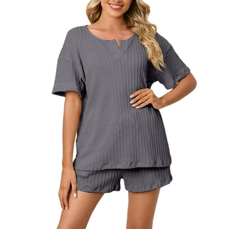 Capreze Pajama Set for Women Short Sleeve Solid Color Sleepwear 2-Piece Home Wear Lounge Sets Dark Gray S
Capreze Pajama Set for Women Short Sleeve Solid Color Sleepwear 2-Piece Home Wear Lounge Sets Dark Gray S
