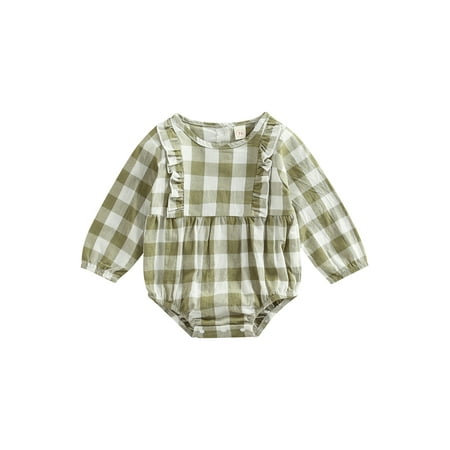 Binpure Baby Girls Autumn Casual Rompers Green Long Sleeve O Neck Ruffle Plaid Playsuits 
Binpure Baby Girls Autumn Casual Rompers Green Long Sleeve O Neck Ruffle Plaid Playsuits