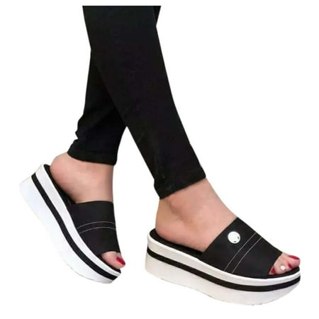 Vedolay Women s Shoes Slippers for Women Thick Sole Home House for Indoor & Outdoor Platform Shoes Black 7.5