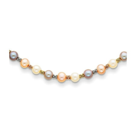 14k Yellow Gold 18in Tri Color Cultured Pearl Necklace