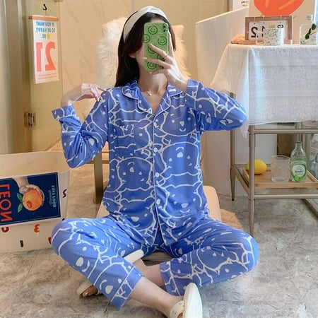 CoCopeaunt Autumn New Style Pajamas Womens Long-sleeved Trousers Two-piece Loose Casual Home Wear Womens Cotton Pajamas Sleep Tops 
CoCopeaunt Autumn New Style Pajamas Womens Long-sleeved Trousers Two-piece Loose Casual Home Wear Womens Cotton Pajamas Sleep Tops