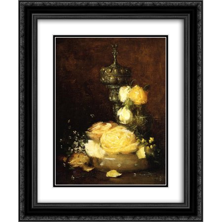 Julian Alden Weir 2x Matted 20x24 Black Ornate Framed Art Print 'Silver Chalice with Roses'