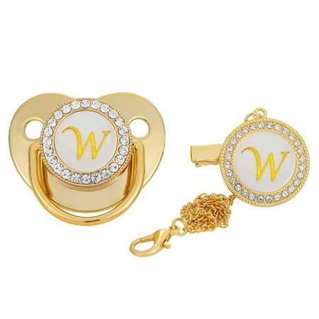 QISIWOLE Baby Pacifier 26 Letter Name Initials Clip Silicone Baby Pacifier Golden Shiny Newborn Pacifier with Chain Clip rollbacks
QISIWOLE Baby Pacifier 26 Letter Name Initials Clip Silicone Baby Pacifier Golden Shiny Newborn Pacifier with Chain Clip rollbacks